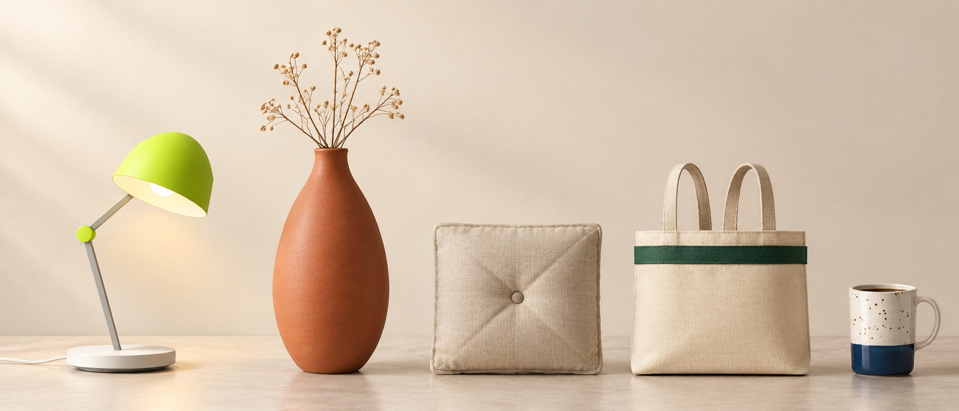 Products arranged in the studio